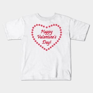 Happy Valentines Day Red Heart Paw Print Kids T-Shirt